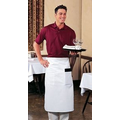 F54 Signature White Full Bistro Apron w/ 2 Patch Pockets